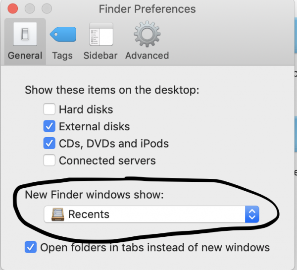 Mac Finder default folder